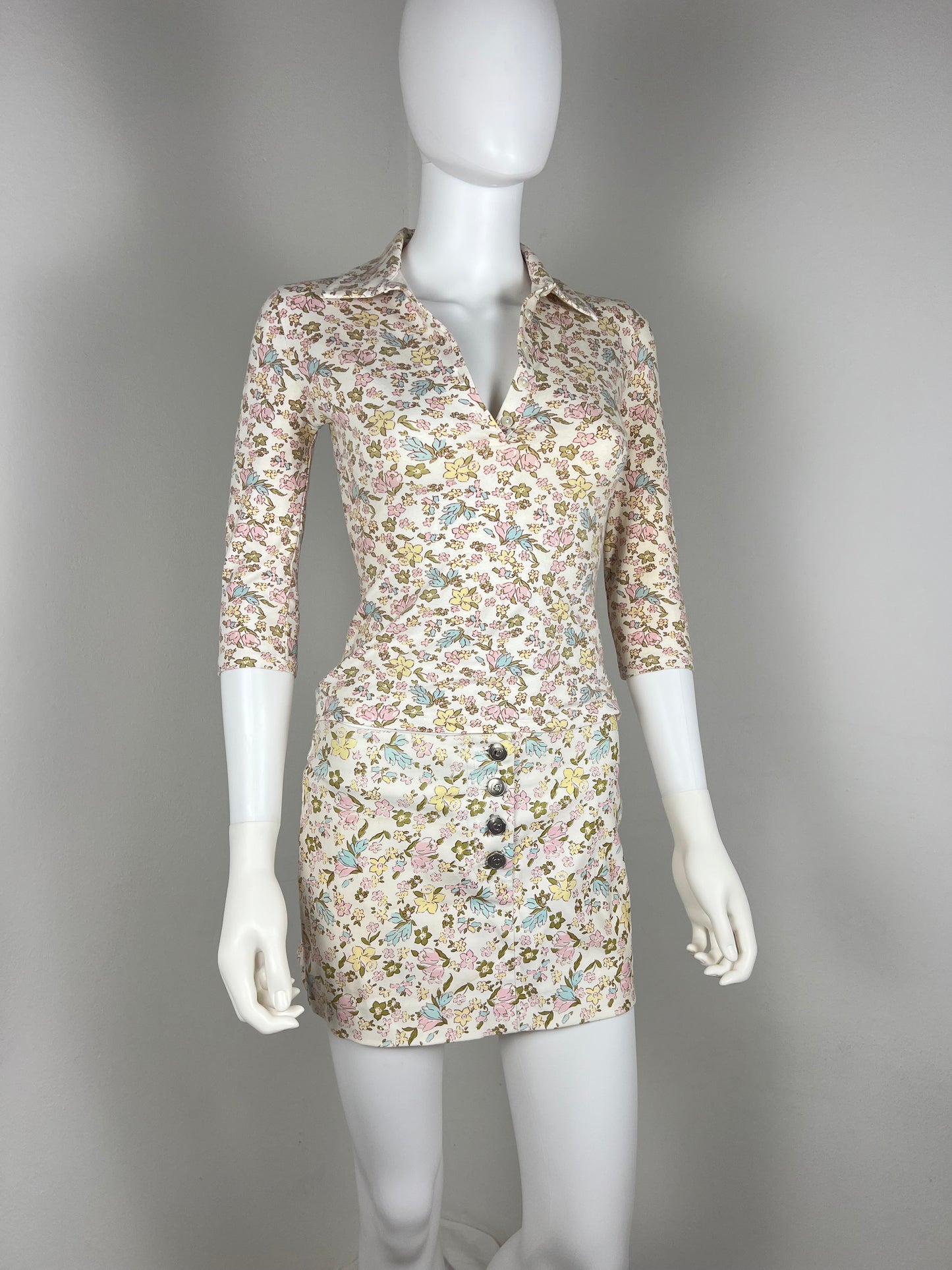 Cacharel Floral Jersey Top and Mini Skirt Set