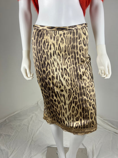 Blumarine silk leopard skirt