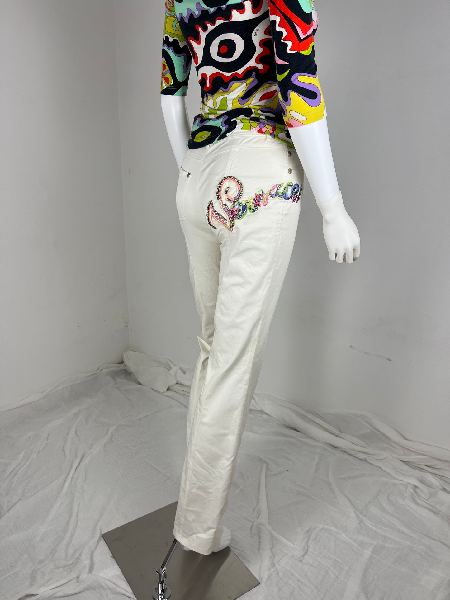 Gianni Versace Embellished Logo Jeans – Early 2000s