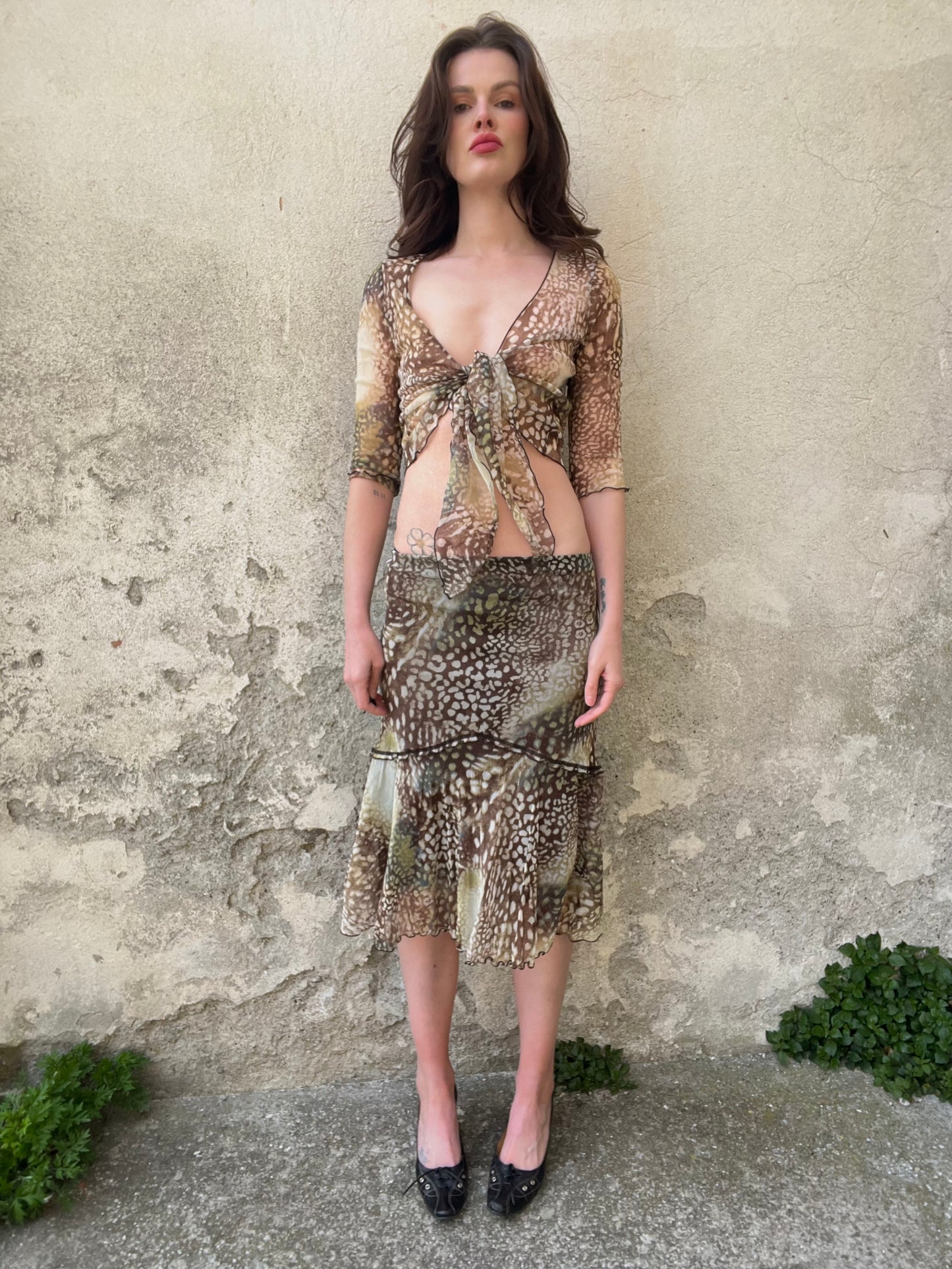 Leopard Sheer Tie-Front Set