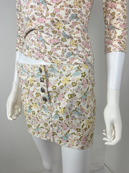 Cacharel Floral Jersey Top and Mini Skirt Set