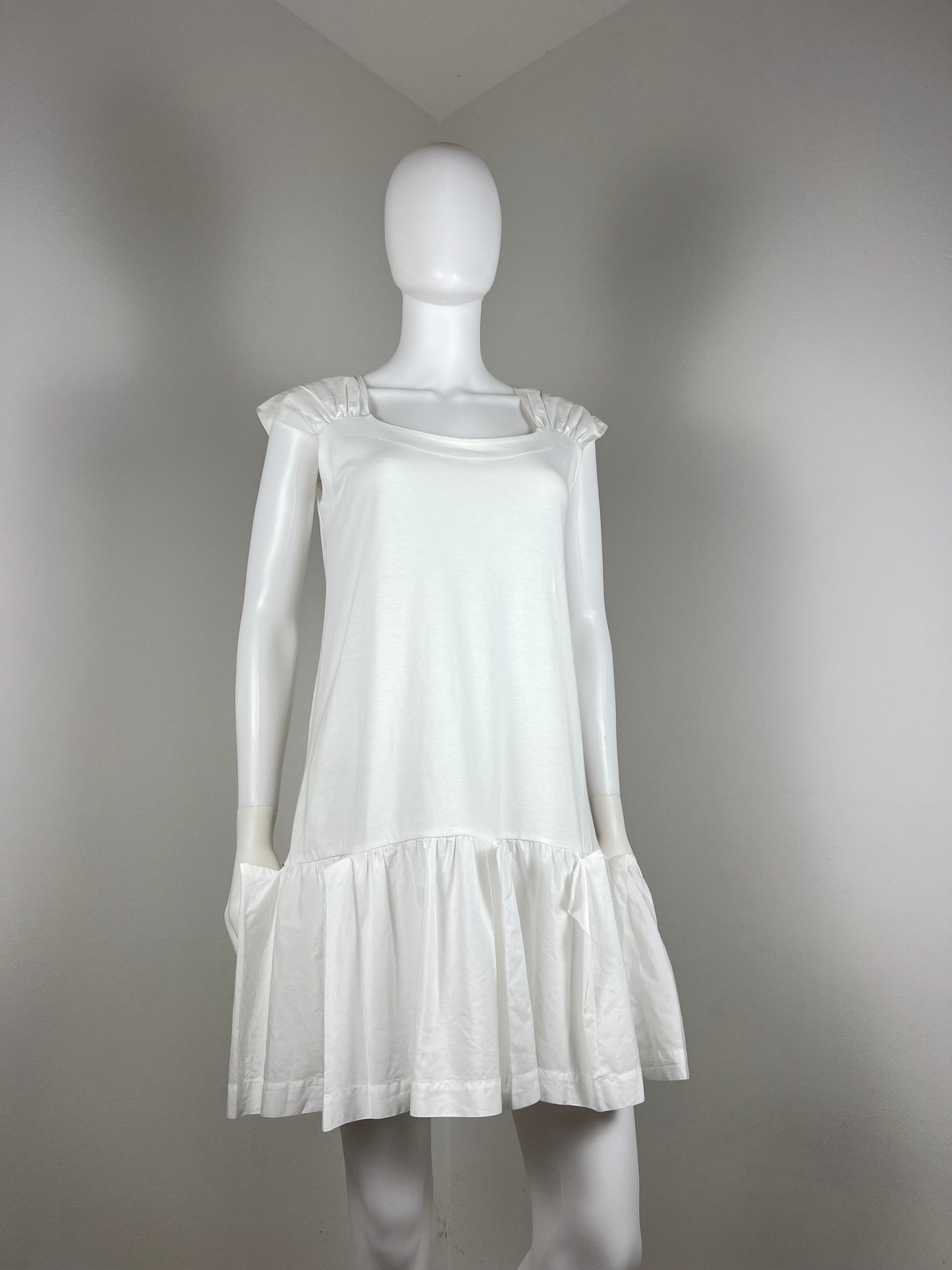 Miu Miu White Drop-Waist Cotton Dress