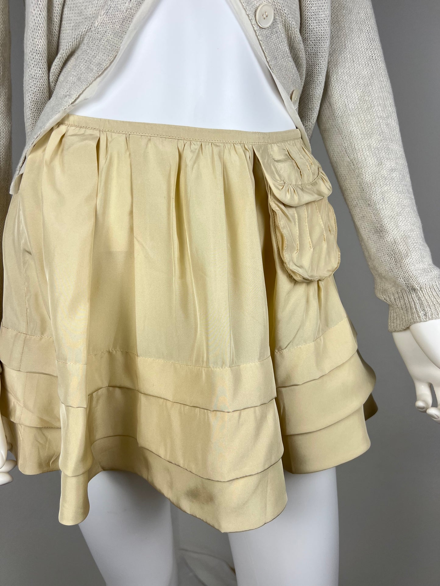 Miu Miu Silk Tiered Mini Skirt with Pocket Detail