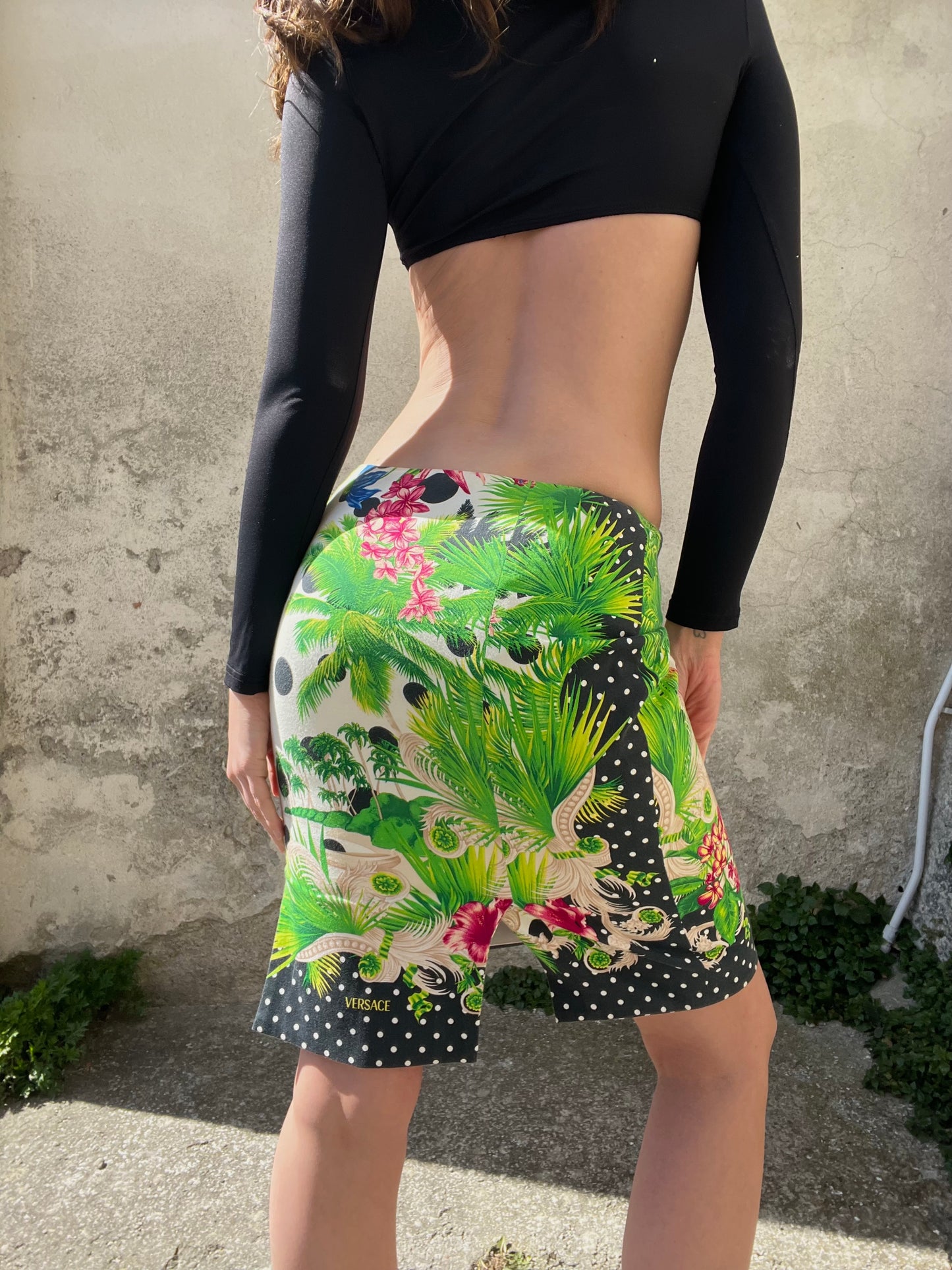 VERSACE tropical polka dot logo skirt
early 2000s