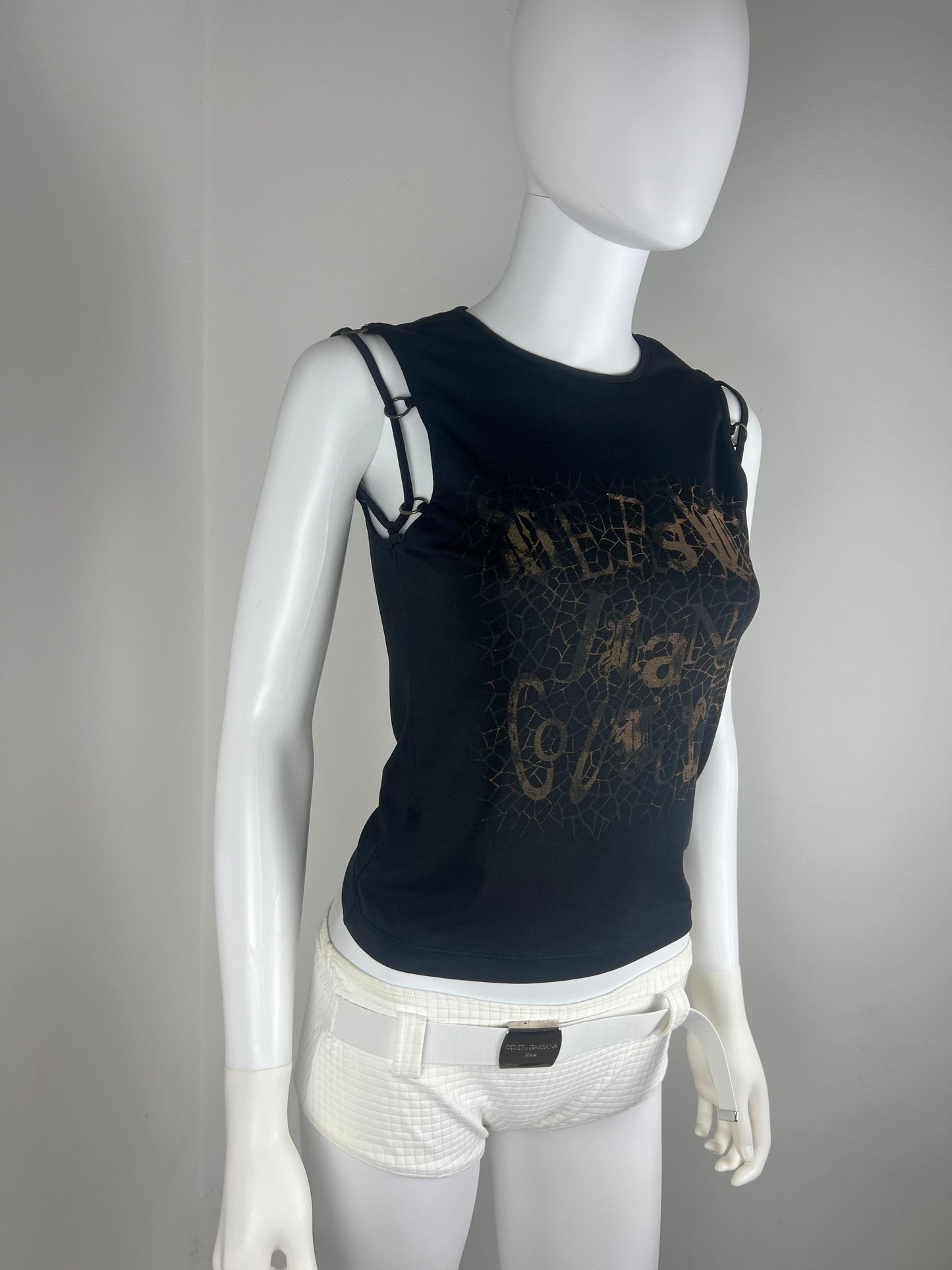 Versace Jeans Couture Logo Jersey Top with Metal Ring Detail