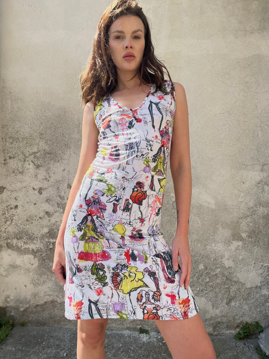 CHRISTIAN LACROIX
Illustrated dress, sketch print, early 2000s