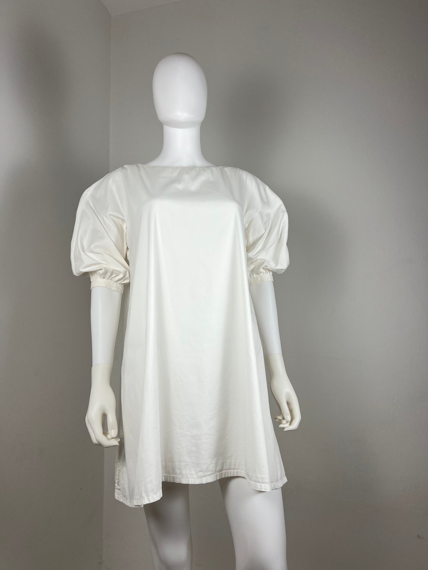 Prada Ivory Puff-Sleeve Shift Dress