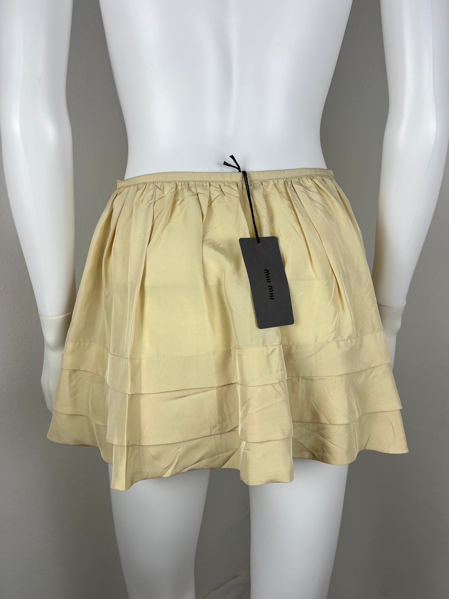 Miu Miu Silk Tiered Mini Skirt with Pocket Detail