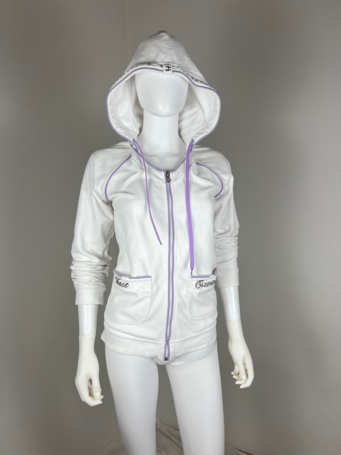 JUST CAVALLI

White & Lilac Rhinestone Zip Hoodie
Early 2000s
