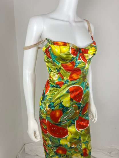 D&G by Dolce & Gabbana Tropical Fruit Ruched Midi Dress
SS05–06 Era