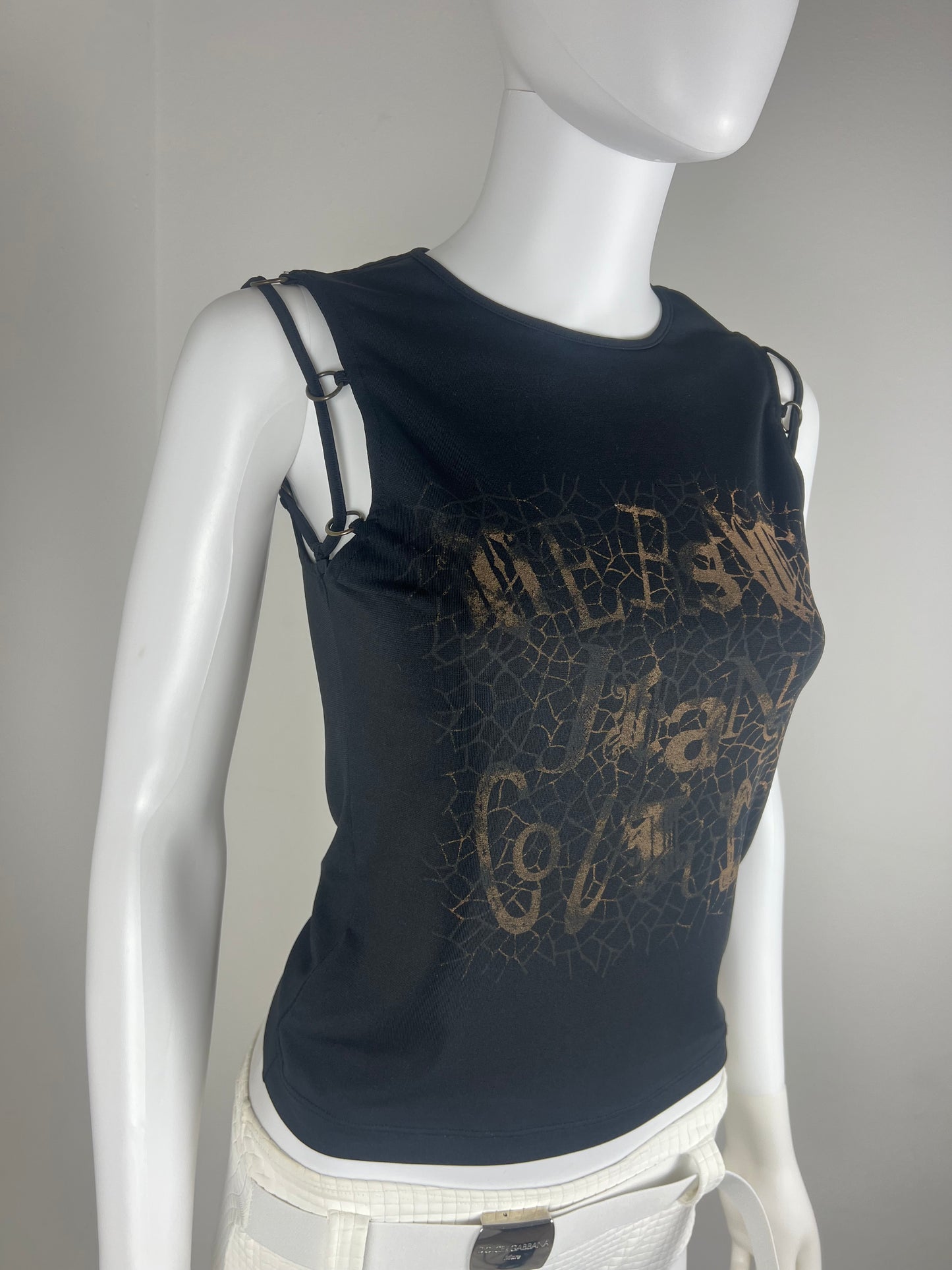 Versace Jeans Couture Logo Jersey Top with Metal Ring Detail