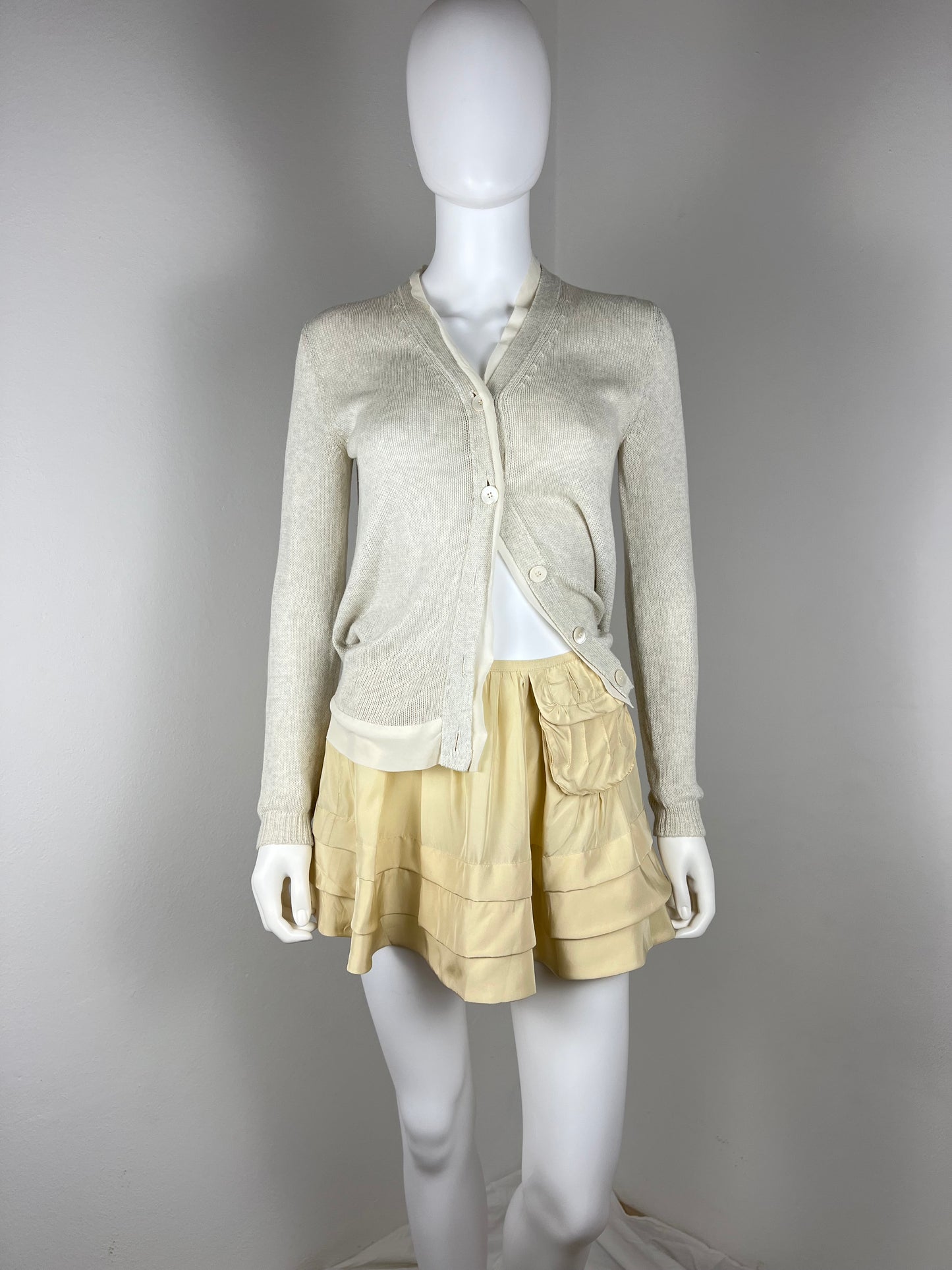 Miu Miu Silk Tiered Mini Skirt with Pocket Detail