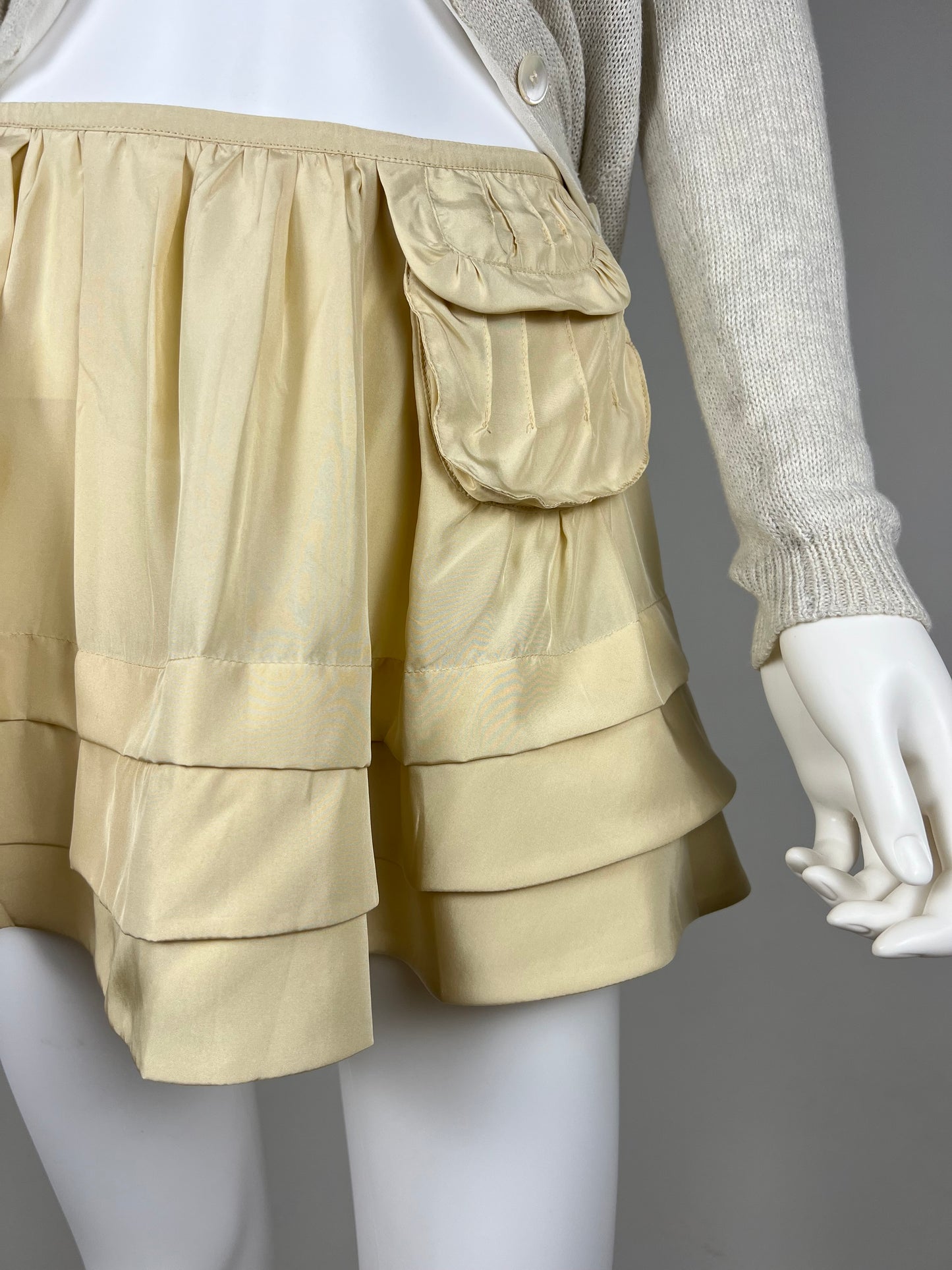 Miu Miu Silk Tiered Mini Skirt with Pocket Detail