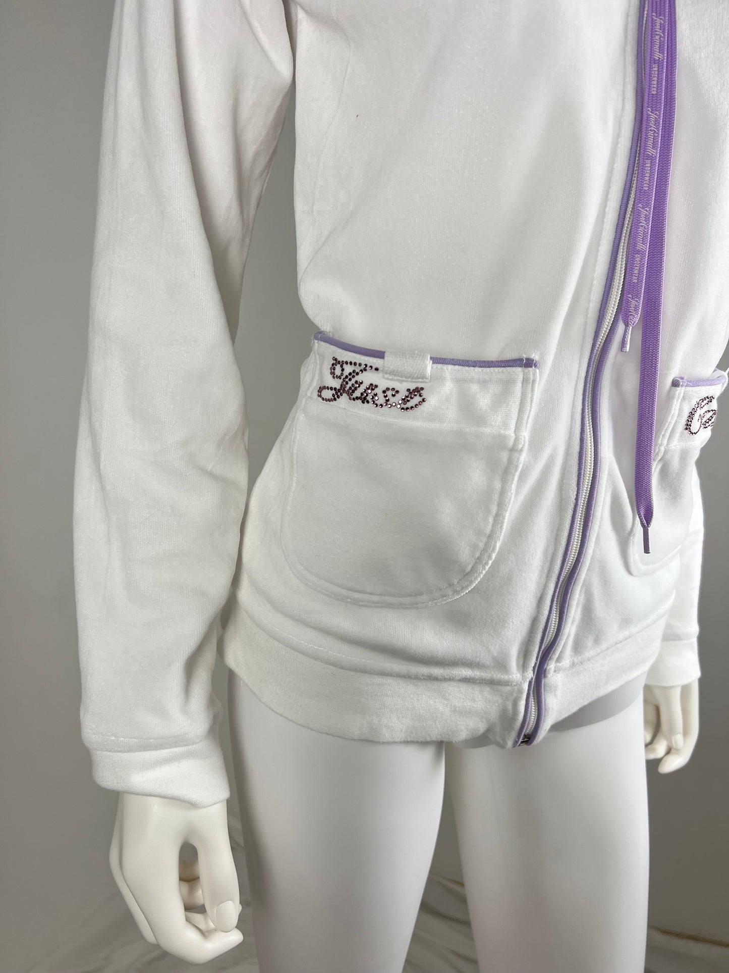JUST CAVALLI

White & Lilac Rhinestone Zip Hoodie
Early 2000s