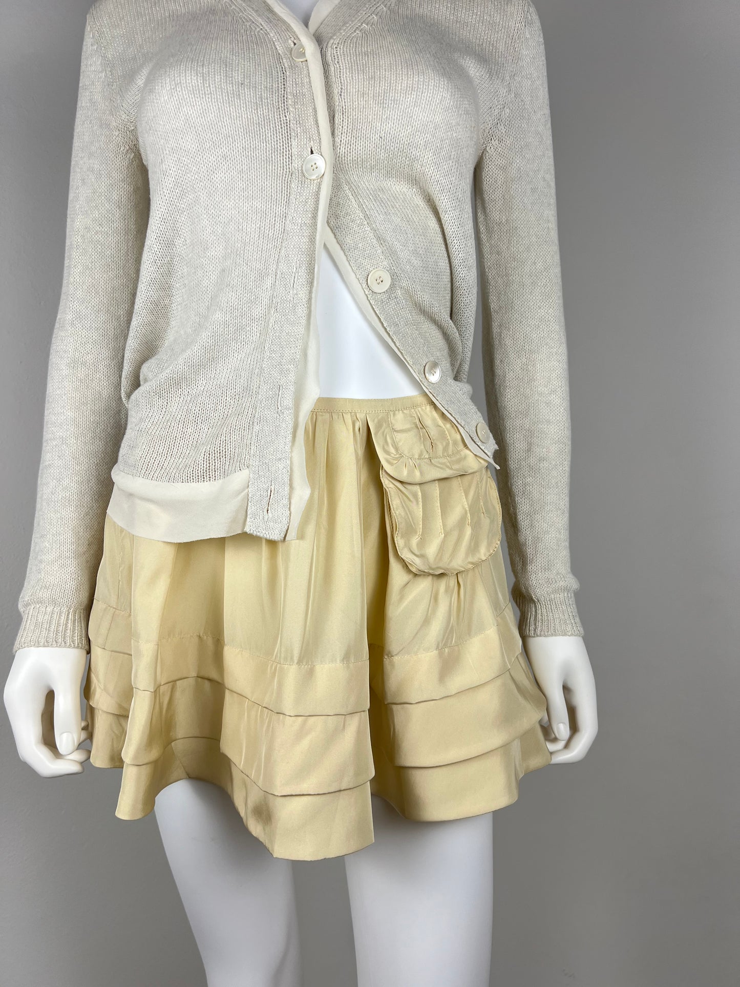 Miu Miu Silk Tiered Mini Skirt with Pocket Detail