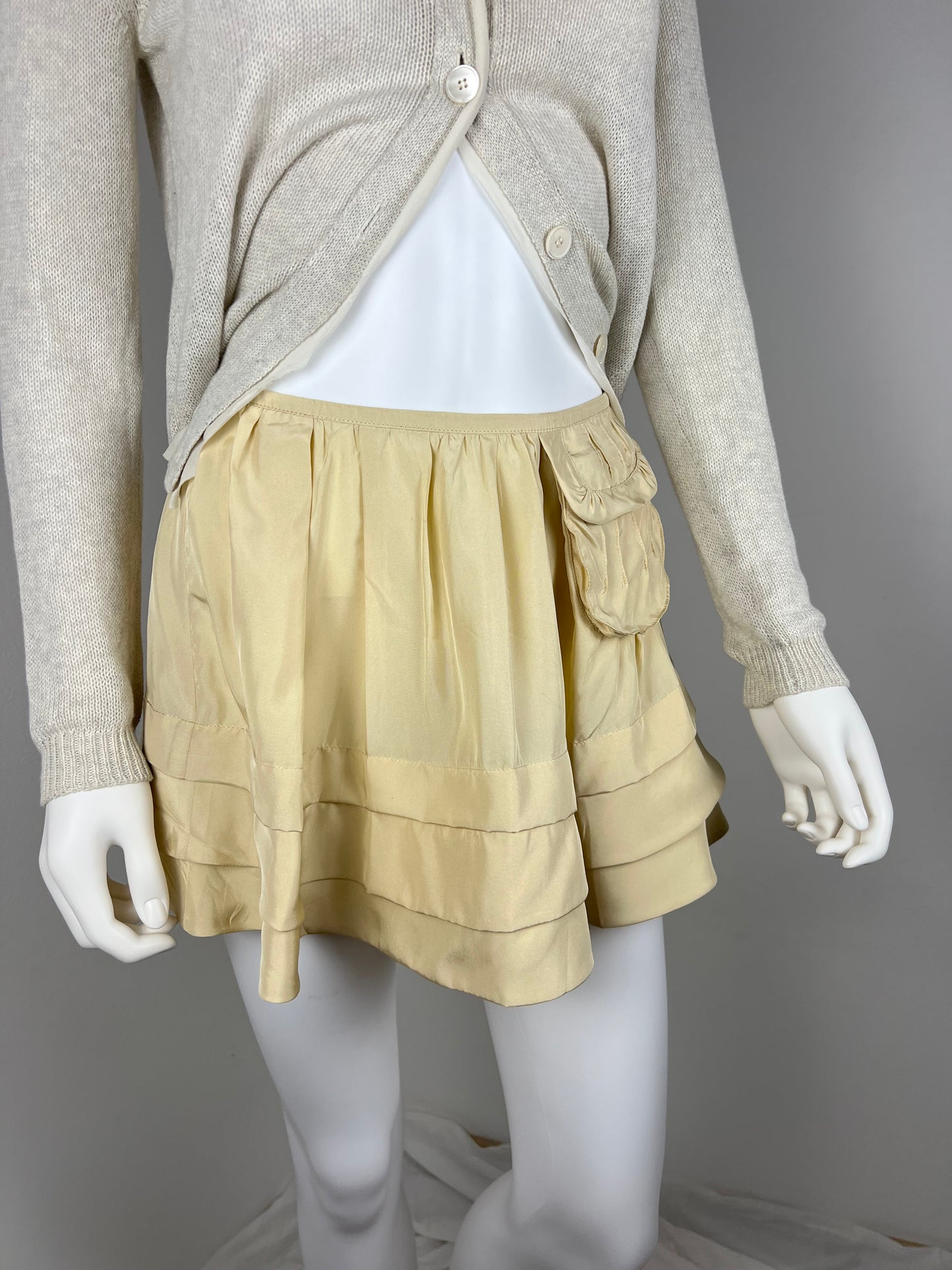 Miu Miu Silk Tiered Mini Skirt with Pocket Detail