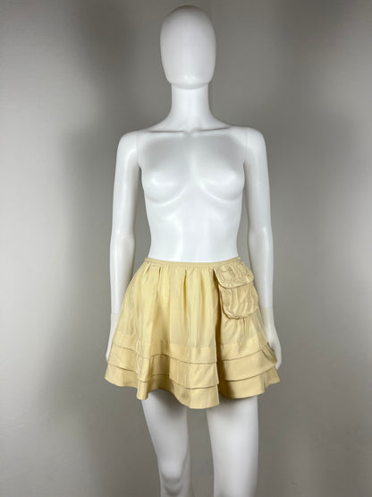 Miu Miu Silk Tiered Mini Skirt with Pocket Detail