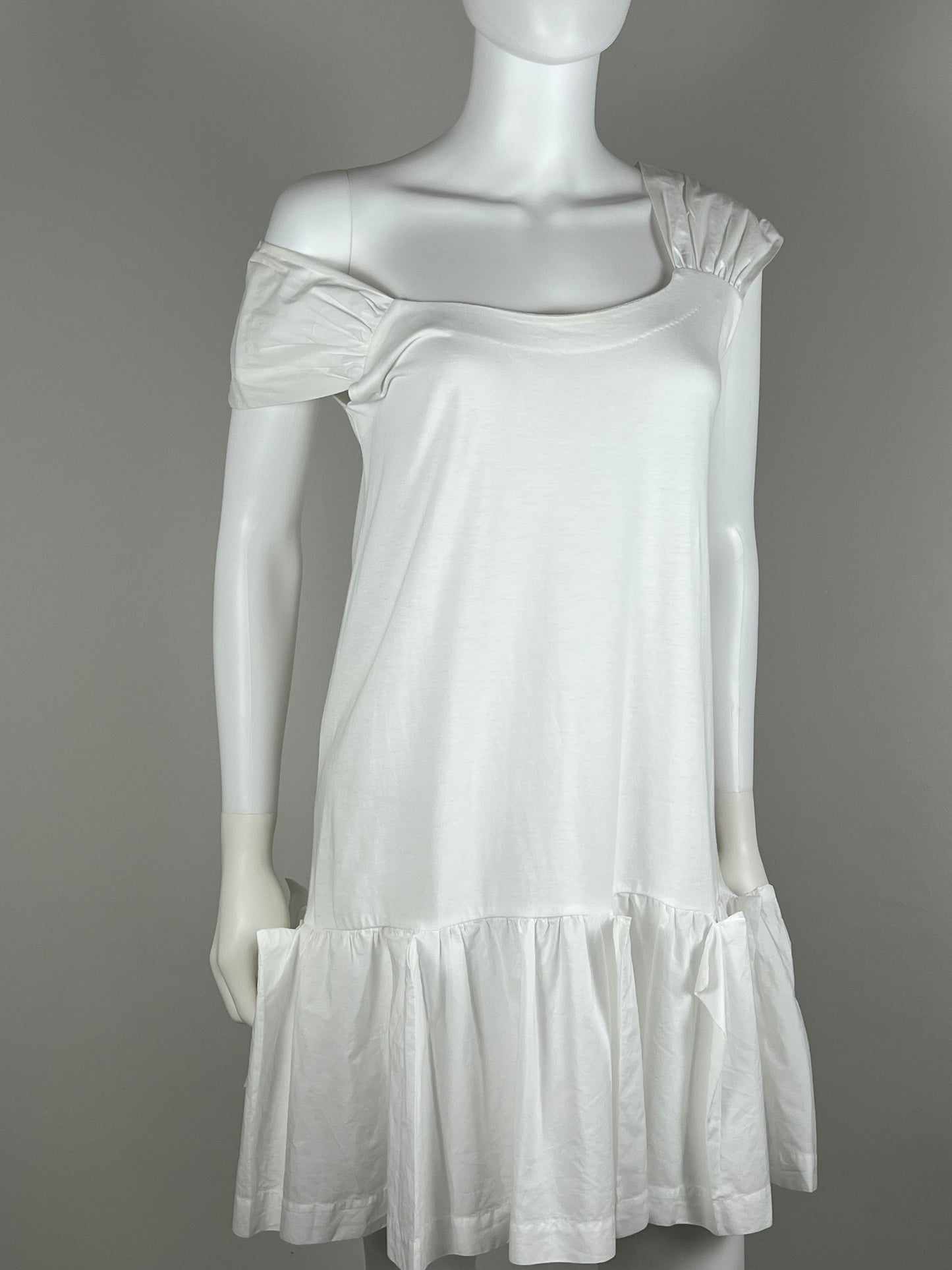 Miu Miu White Drop-Waist Cotton Dress