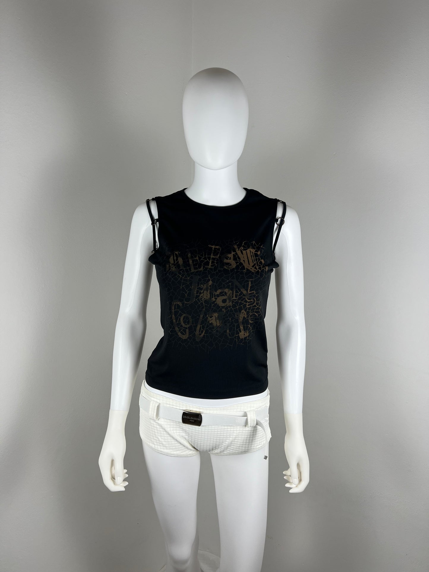 Versace Jeans Couture Logo Jersey Top with Metal Ring Detail