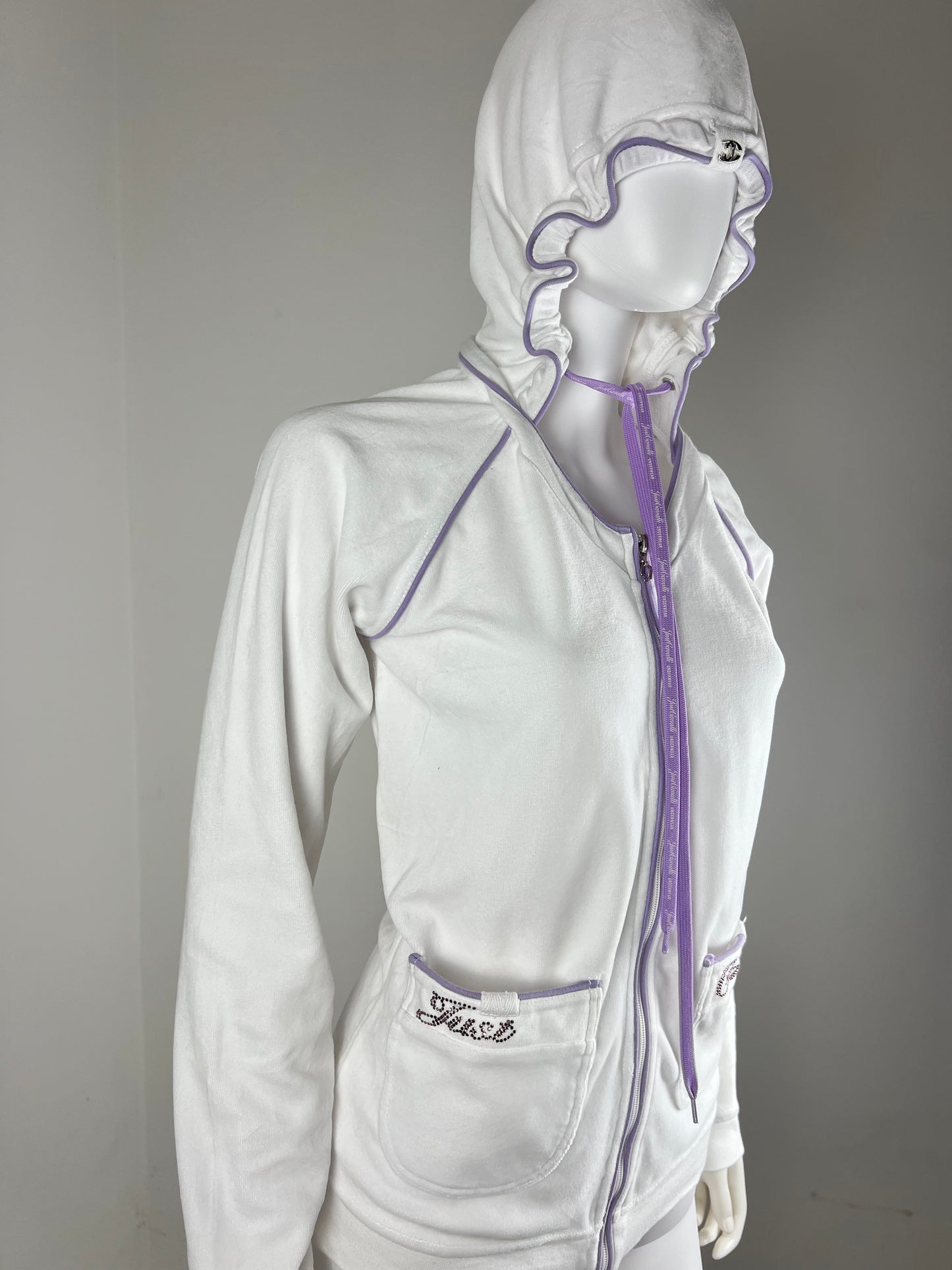 JUST CAVALLI

White & Lilac Rhinestone Zip Hoodie
Early 2000s