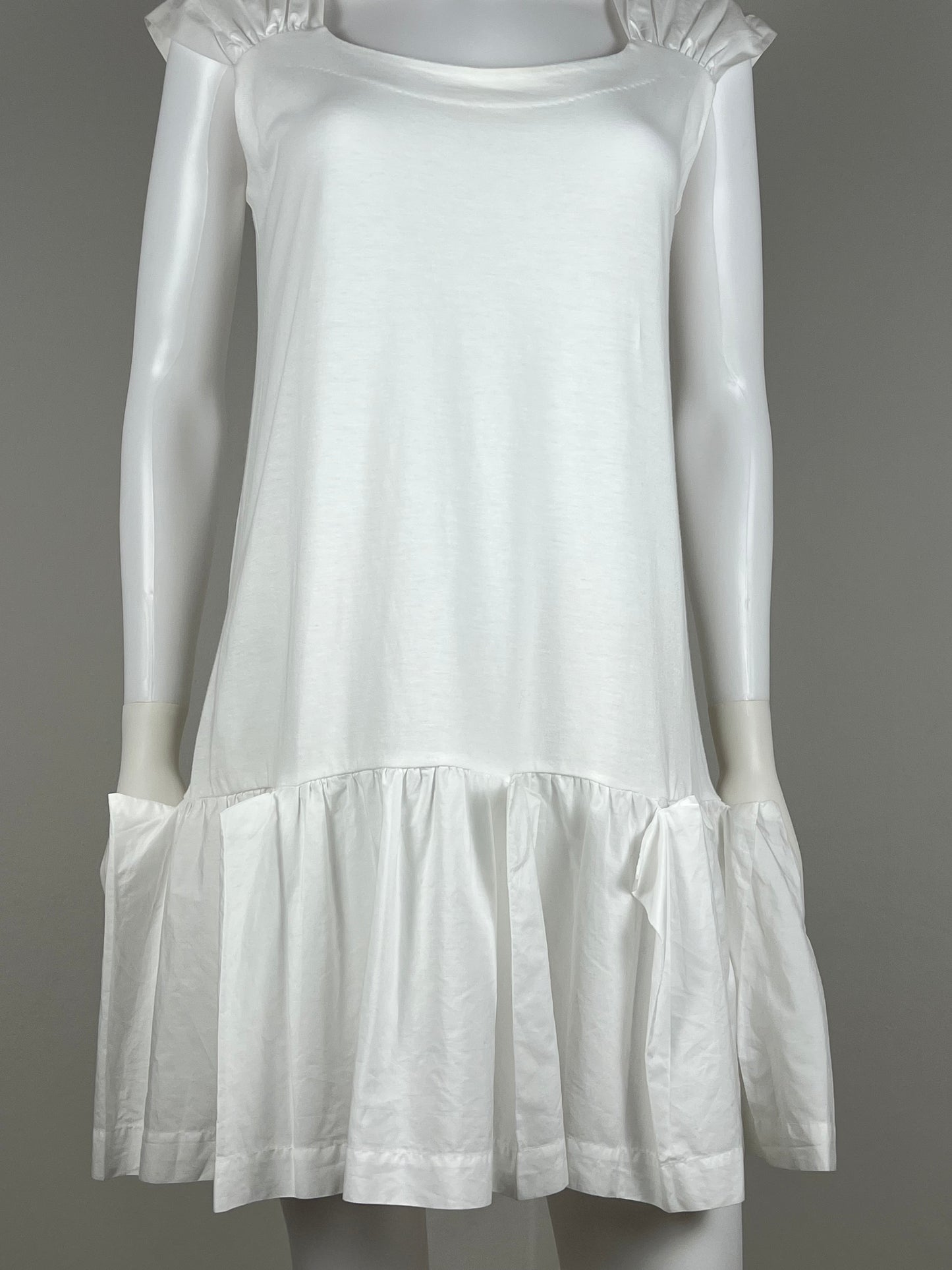 Miu Miu White Drop-Waist Cotton Dress