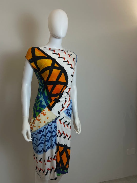 Vivienne Westwood Anglomania Abstract Print Draped Dress
