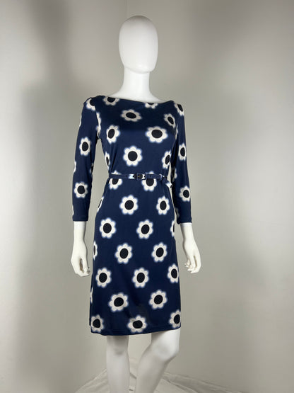 Prada Navy Floral Stretch Dress with Belt