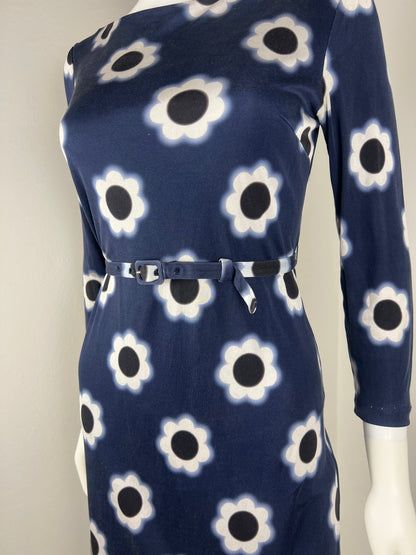 Prada Navy Floral Stretch Dress with Belt