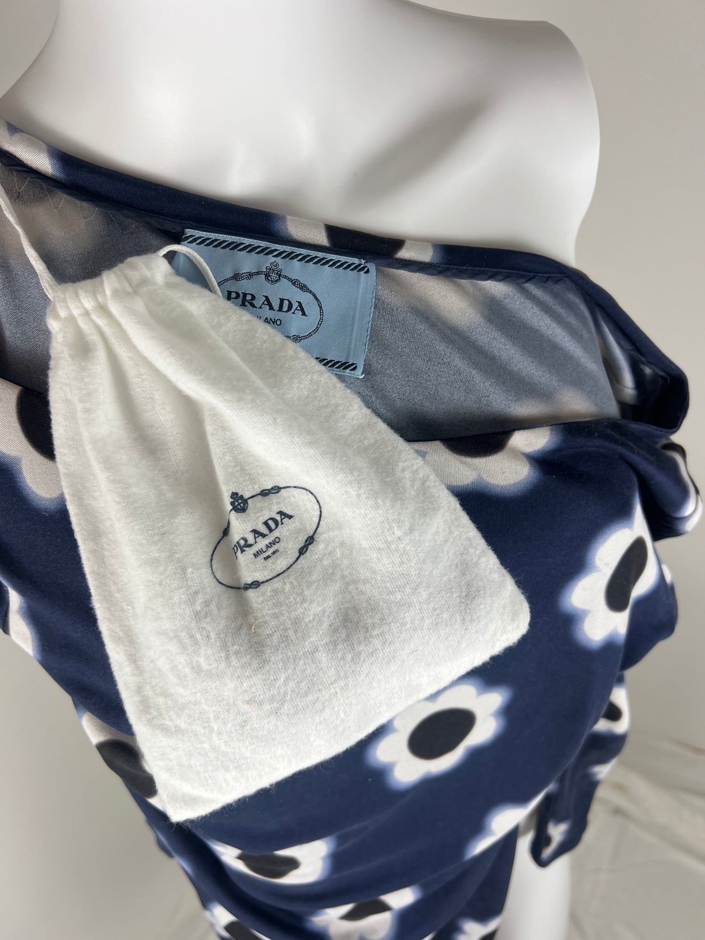 Prada Navy Floral Stretch Dress with Belt